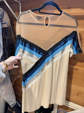 NEO Sequin Color Block Mini Dress in White & Blue Size Small